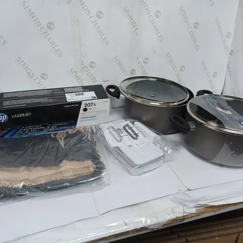 LOT OF ASSORTED HOUSEHOLD ITEMS TO INCLUDE NON STICK PANS , ETC