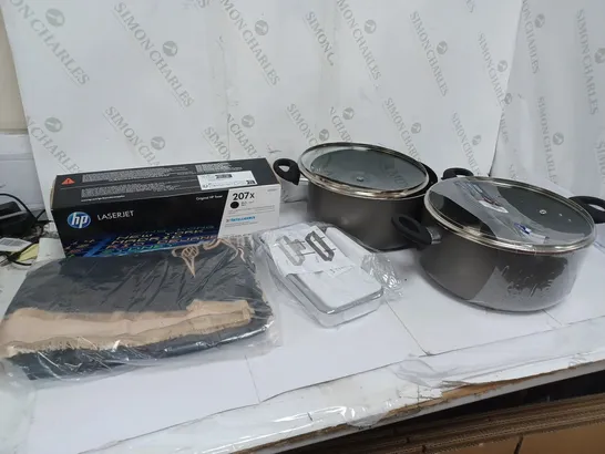 LOT OF ASSORTED HOUSEHOLD ITEMS TO INCLUDE NON STICK PANS , ETC