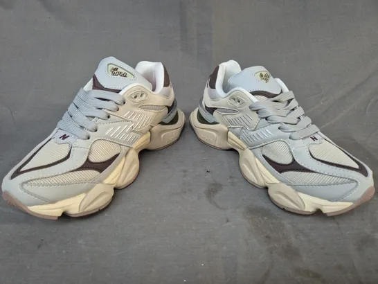 BOXED PAIR OF NEW BALANCE 9060 SHOES IN BEIGE/BROWN UK SIZE 5.5