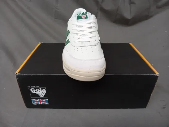 BOXED PAIR OF GOLA TOPSPIN SHOES IN WHITE/EVERGREEN/PASTEL PINK UK SIZE 6