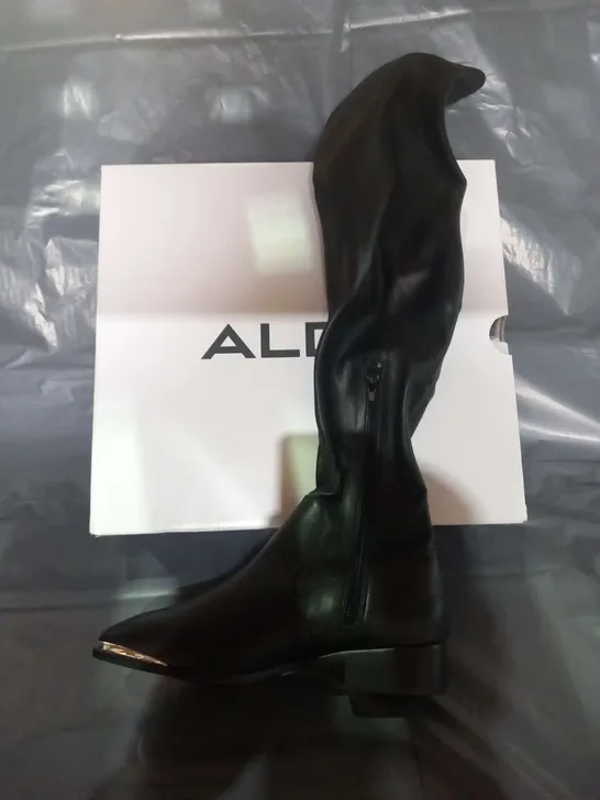 BOXED ALDO BLACK SYNTHETIC HIGH LEG BOOTS SIZE 3