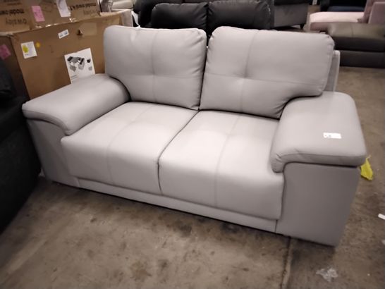 DESIGNER LIGHT GREY LEATHER FIXED TWO SEATER SOFA 