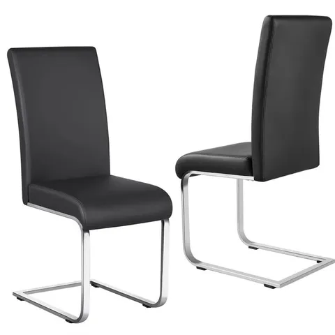 BOXED SET OF 2 TORREY UPHOLSTERED FAUX BLACK LEATHER AND SILVER LEGS DINING CHAIRS (1 BOX)
