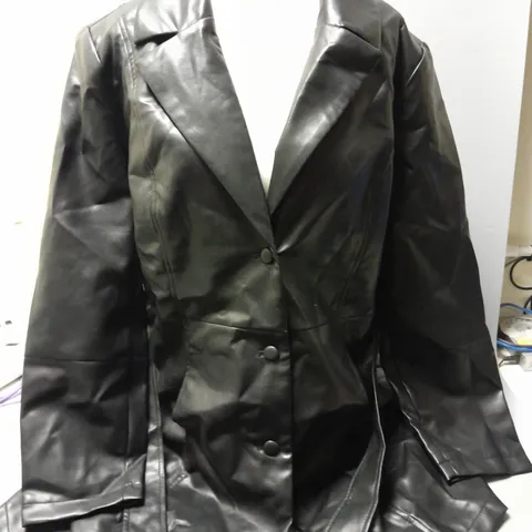 CENTIGRADE LONGLINE FAUX LEATHER COAT IN BLACK SIZE XL