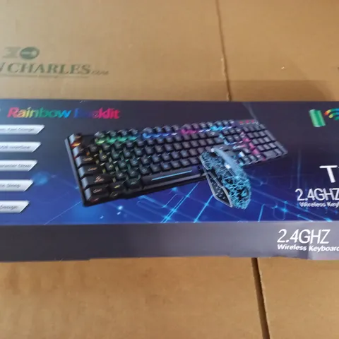 BOXED RAINBOW BACKLIT T3 WIRELESS KEYBOARD AND MOUSE SET