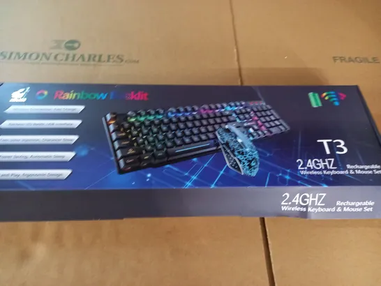 BOXED RAINBOW BACKLIT T3 WIRELESS KEYBOARD AND MOUSE SET