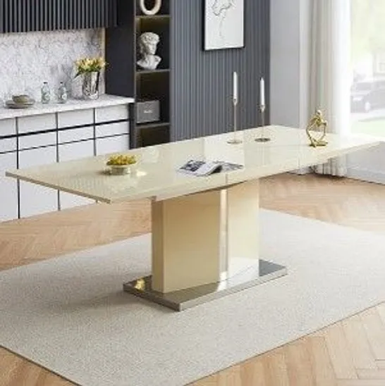 BRAND NEW BOXED BELMONTE HIGH GLOSS EXTENDING DINING TABLE LARGE IN CREAM 160-220×76×90CM (3 BOXES)