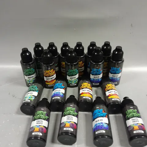 19 X NICOTINE FREE VAPE DISTRICT E-CIGARETTE LIQUIDS IN VARIOUS FLAVOURS - COLLECTION ONLY 