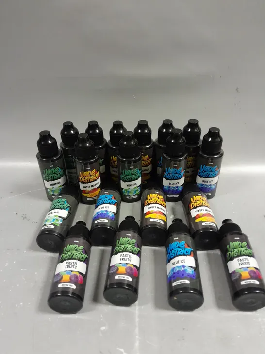 19 X NICOTINE FREE VAPE DISTRICT E-CIGARETTE LIQUIDS IN VARIOUS FLAVOURS - COLLECTION ONLY 