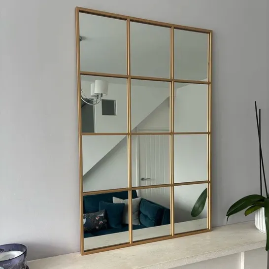 A BOXED RECTANGULAR INDUSTRIAL WINDOW PANEL MIRROR 