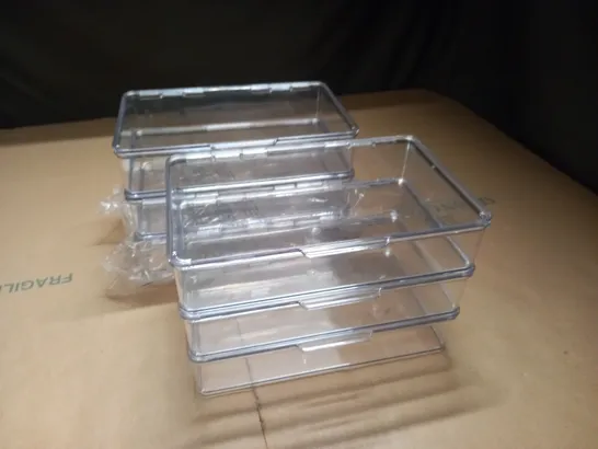 LOT OF 6 CLEAR PLASTIC STACKABLE BOXES - 7.1X10.7X2.3"
