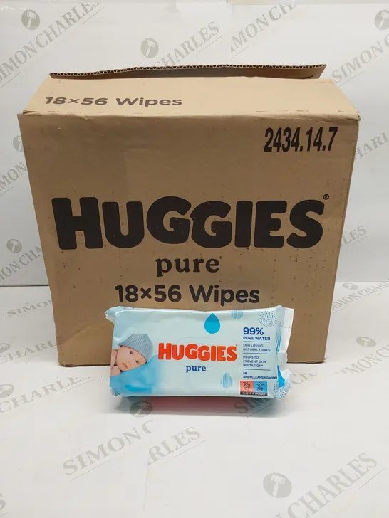 BRAND NEW BOX TO CONTAIN 18 X PACKS OF HUGGIES PURE WIPES // BEST BEFORE: 11/25