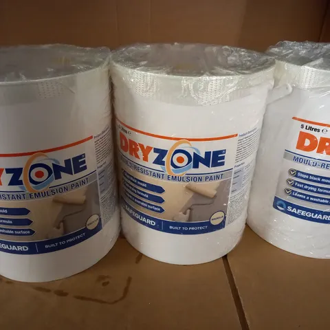 LOT OF 3 5L DRYZONE MOULD RESISTANT EMULSION PAINT - 1 WHITE 2 MAGNOLIA / COLLECTION ONLY