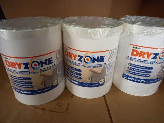 LOT OF 3 5L DRYZONE MOULD RESISTANT EMULSION PAINT - 1 WHITE 2 MAGNOLIA / COLLECTION ONLY