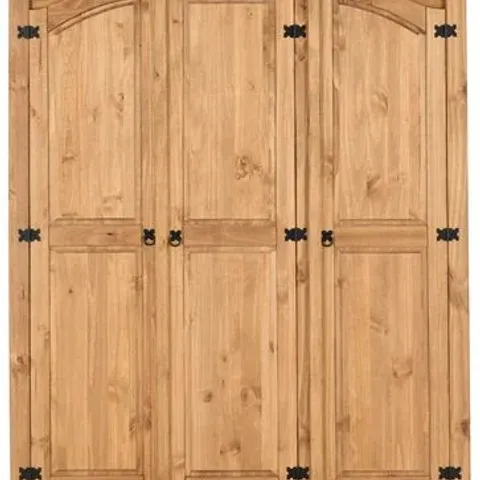 BOXED CORONA 3 DOOR WARDROBE - DISTRESSED WAXED PINE 