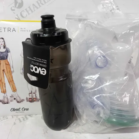 box of approximately 10 assorted household items to include CHOKING RESCUE DEVICE, PIETRA PANTS & SHORTS, EVOC DRINK BOTTLE IN BLACK, ETC