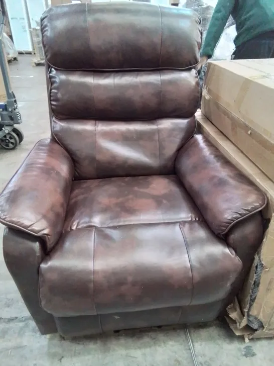 DESIGNER POWER RECLINING EASY CHAIR BROWN LEATHER