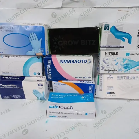 BOX TO CONTAIN 10 X PACKS OF NITRILE POWDER-FREE GLOVES, SIZES AND BRANDS VARY