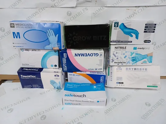 BOX TO CONTAIN 10 X PACKS OF NITRILE POWDER-FREE GLOVES, SIZES AND BRANDS VARY