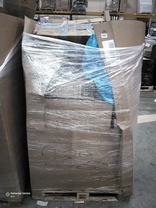 PALLET OF ASSORTED ITEMS INCLUDING WALL MIRROR, DRYWALL SANDER, REIGA CEILING FAN, FRAXINUS CONVECTOR HEATER, LIVE4GADGET  TOILET SEAT