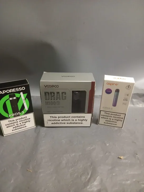 APPROXIMATELY 20 BOXED E-CIGARETTES TO INCLUDE VOOPOO, VAPORESSO, ASPIRE ETC 