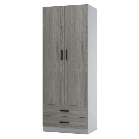 BOXED GIANPIETRO 2-DOOR 2-DRAWER WARDROBE, ASH GREY FINISH (2 BOXES)