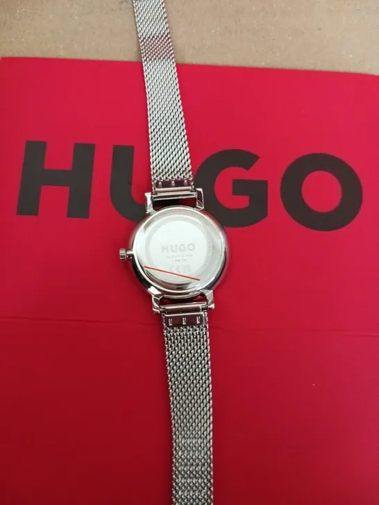 HUGO CHERISH SILVER DIAL STAINLESS STEEL MESH BRACELET WATCH RRP £119