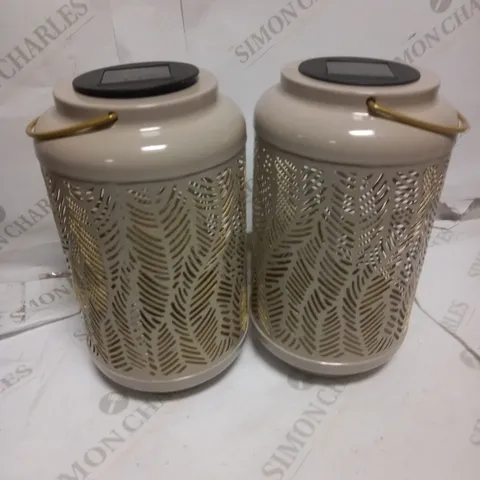 GARDEN REFLECTIONS SET OF 2 PATTERNED SOLAR LANTERNS, LEAF