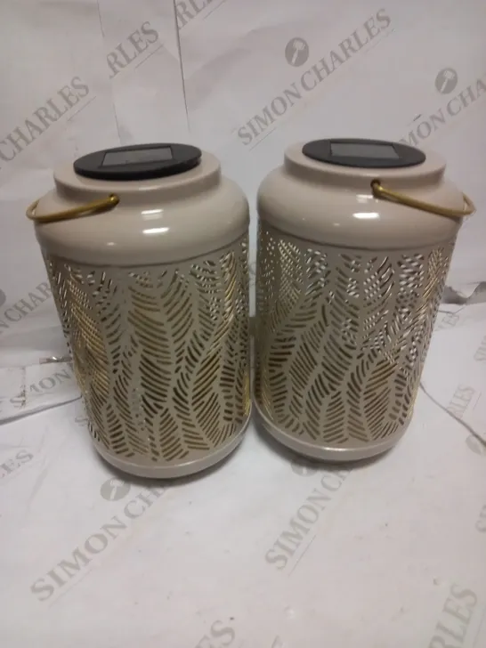 GARDEN REFLECTIONS SET OF 2 PATTERNED SOLAR LANTERNS, LEAF