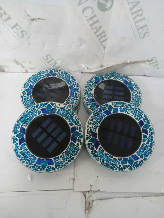 BOXED BELL & HOWELL SET OF 4 GLASS MOSAIC DESIGN SOLAR DISK LIGHTS