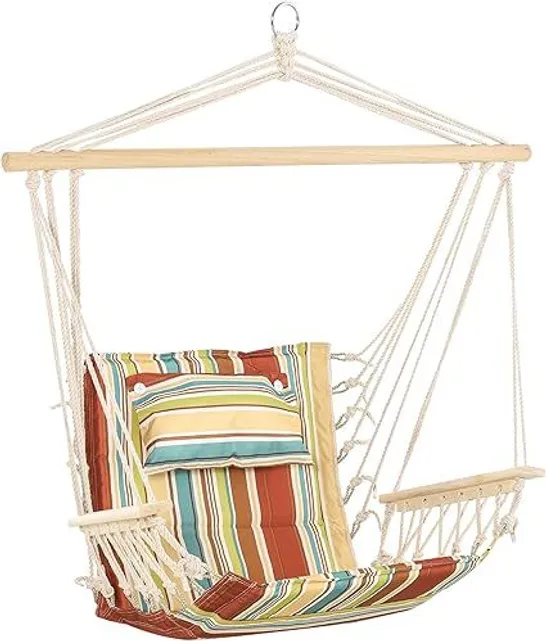 BOXED OUTSUNNY HANGING HAMMOCK CHAIR SWING CHAIR THICK ROPE FRAME SAFE WIDE SEAT INDOOR OUTDOOR HOME, PATIO, YARD, GARDE SPOT STYLISH MULTI-COLOR STRIPE