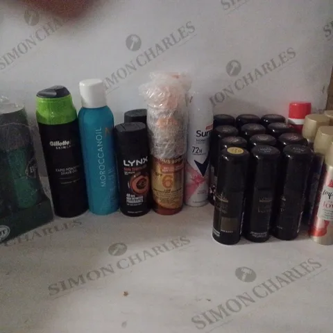 BOX OF HOUSEHOLD ITEMS TO INCLUDE IMPULSE SPRAYS , RAPID FOAMING SHAVE GEL , ETC