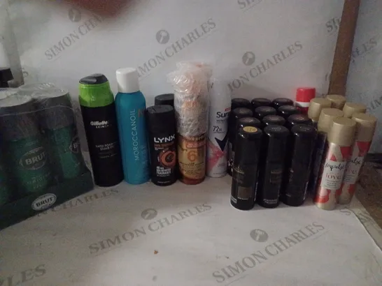 BOX OF HOUSEHOLD ITEMS TO INCLUDE IMPULSE SPRAYS , RAPID FOAMING SHAVE GEL , ETC