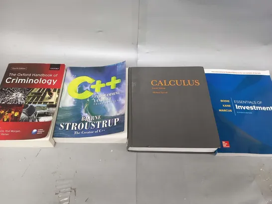 FOUR ASSORTED EDUCATIONAL BOOKS TO INCLUDE; THE OXFORD HANDBOOK OF CRIMINOLOGY FOURTH EDITION, THE C++ PROGRAMMING LANGUAGE THIRD EDITION