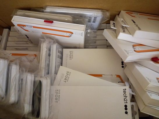 BOX OF APPROX 90 ASSORTED PROTECTIVE PHONE CASES TO INCLUDE TECH21 AND HAPPY PLUGS FOR IPHONE 6 PLUS AND 7