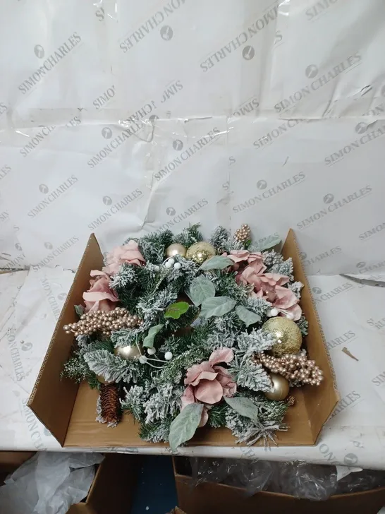 FROSTED ROSE PRE-LIT FESTIVE WREATH  RRP £42.99