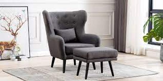 BOXED DESIGNER WINSLOW GREY FABRIC ACCENT CHAIR & FOOTSTOOL 