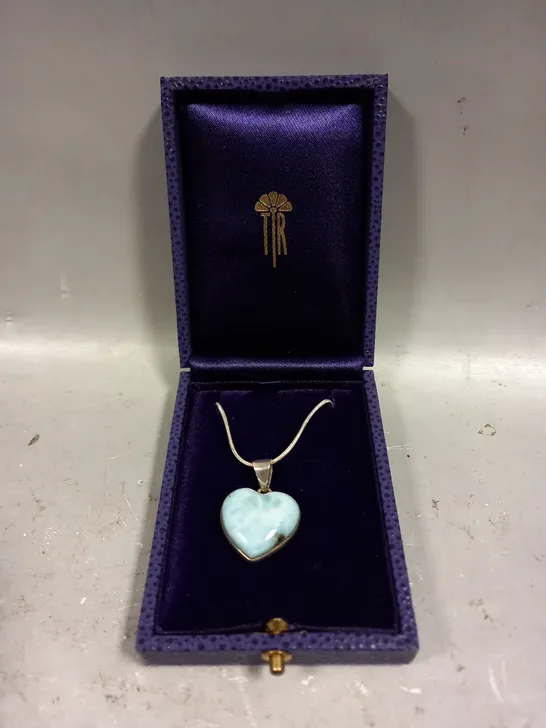 BLUE STONE HEART PENDANT NECKLACE 