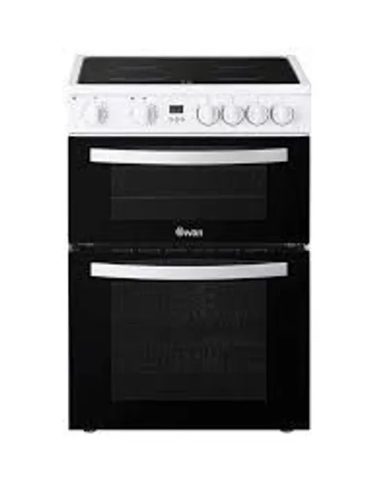 BOXED SWAN SX16730W 60CM WIDE DOUBLE OVEN ELECTRIC COOKER WITH CERAMIC HOB - WHITE