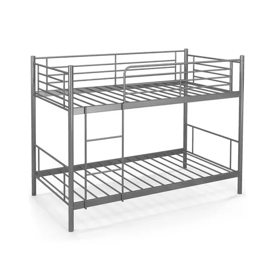 BOXED COSTWAY METAL TWIN OVER TWIN BUNK BEDS WITH LADDER AND FULL-LENGTH GUARDRAILS - SILVER (1 BOX)