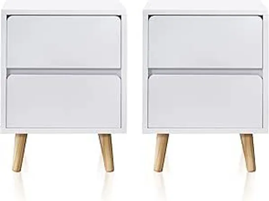 BOXED TUKAILAI WHITE MODERN BEDSIDE TABLE CABINET CHEST OF 2 DRAWERS WOODEN NIGHTSTAND WITH 2 DRAWERS SIDE STORAGE UNIT FOR BEDROOM FURNITURE REGULAR SIZE BEDSIDE TABLE SET