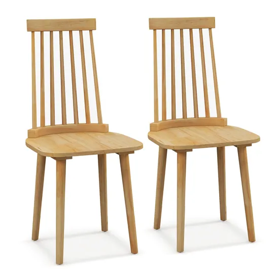 BOXED COSTWAY WINDSOR DINING CHAIRS SET OF 2 WITH NATURAL RUBBER WOOD LEGS AND NON-SLIP FOOT PADS - NATURAL