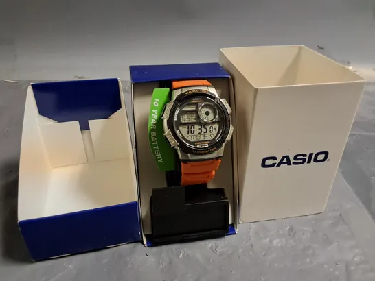 CASIO ALARMS SPORTS WATCH WITH ORANGE STRAP