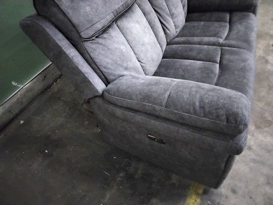 DESIGNER MIDNIGHT BLUE SUEDE FABRIC POWER RECLINING TWO SEATER SOFA WITH BLACK TRIM & CONTRAST STITCHING