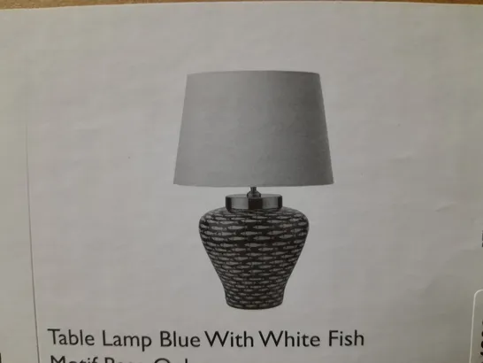 BOXED DAR LIGHTING JOY TABLE LAMP BLUE WITH WHITE FISH MOTIF - BASE ONLY 