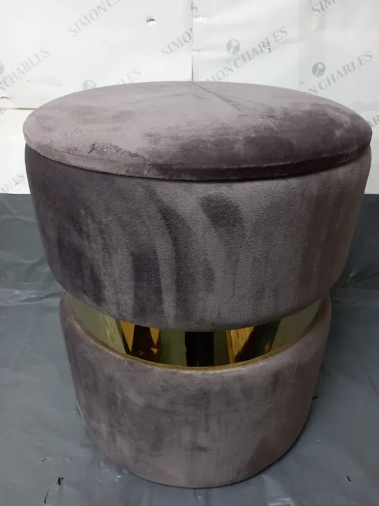 ROUND STORAGE VELVET FOOTSTOOL OTTOMAN IN PURPLE