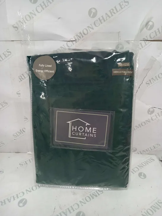 HOME CURTAINS VELOUR PENCIL PLEAT LINED CURTAINS IN GREEN 65X54"