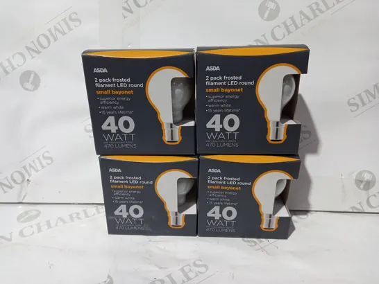 LOT OF APPROXIMATELY 8 BOXES OF FROSTED FILAMENT LED ROUND BULBS (2 PER BOX)