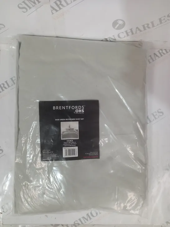 BRENTFORDS BY OHS SAGE GREEN MICROFIBRE DUVET SET - DOUBLE