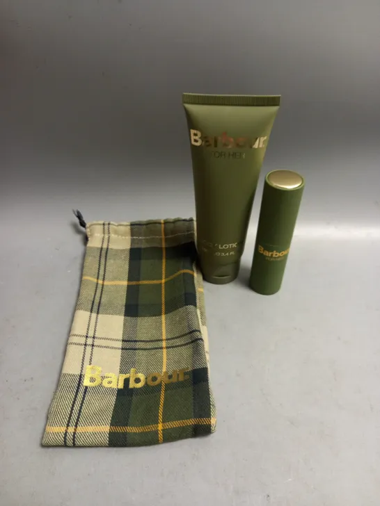 BARBOUR FOR HER PURSE SPRAY AND BODY LOTION WITH DRAWSTRING BAG